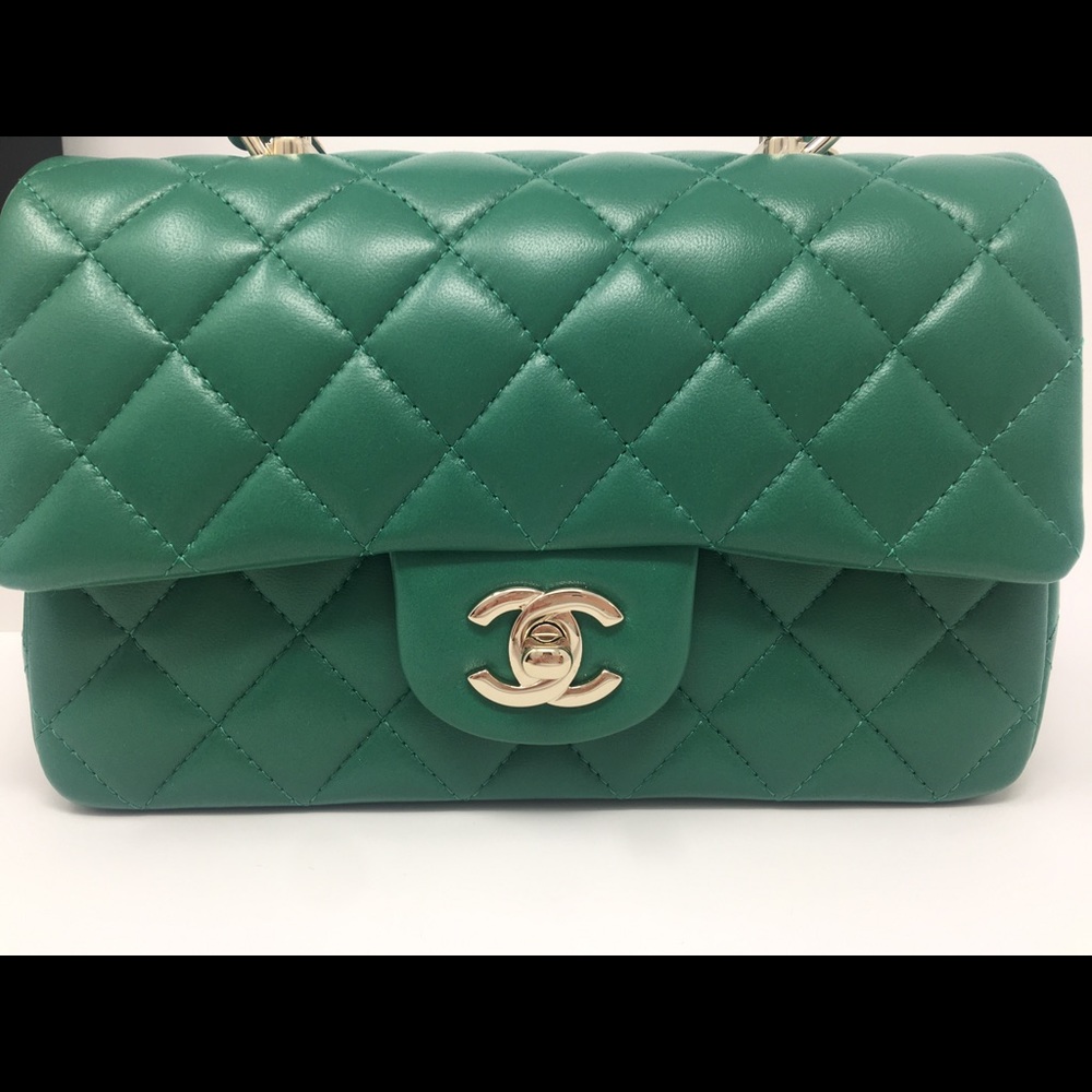 SOLD❤️22A Chanel emerald green top handle mini LGHW - Picture 2 of 16
